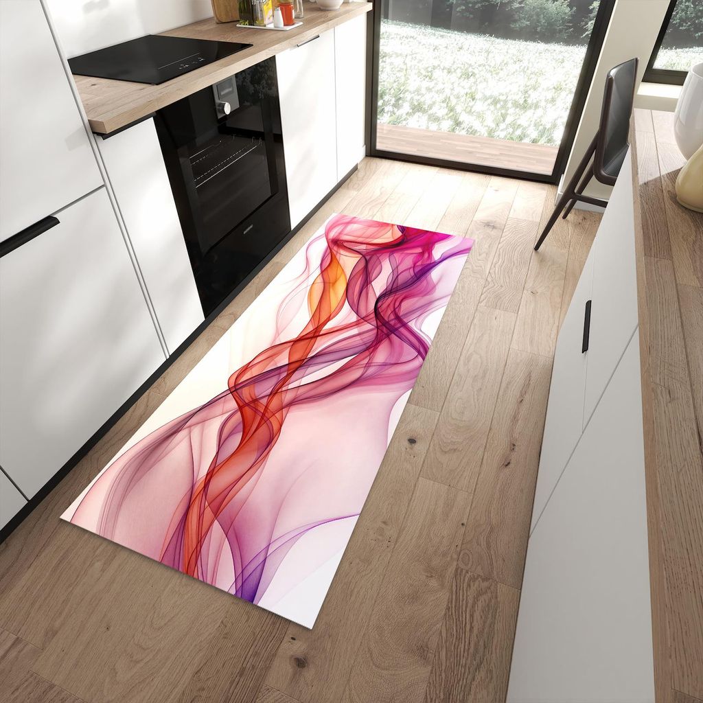 Küchenteppich 80x200cm rutschfest & abwischbar PVC Läufer - Farbige Schleier