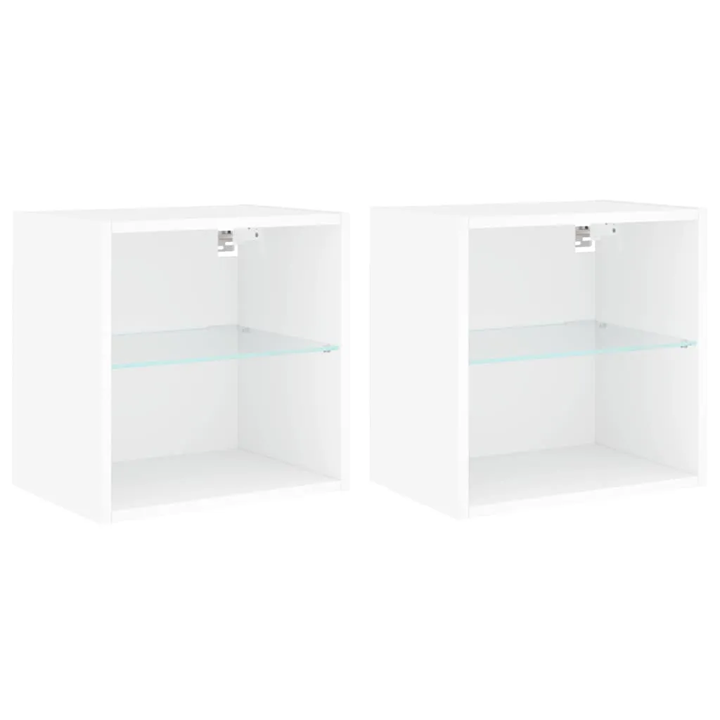 Comodini a parete con luci LED 2 pz. Bianco