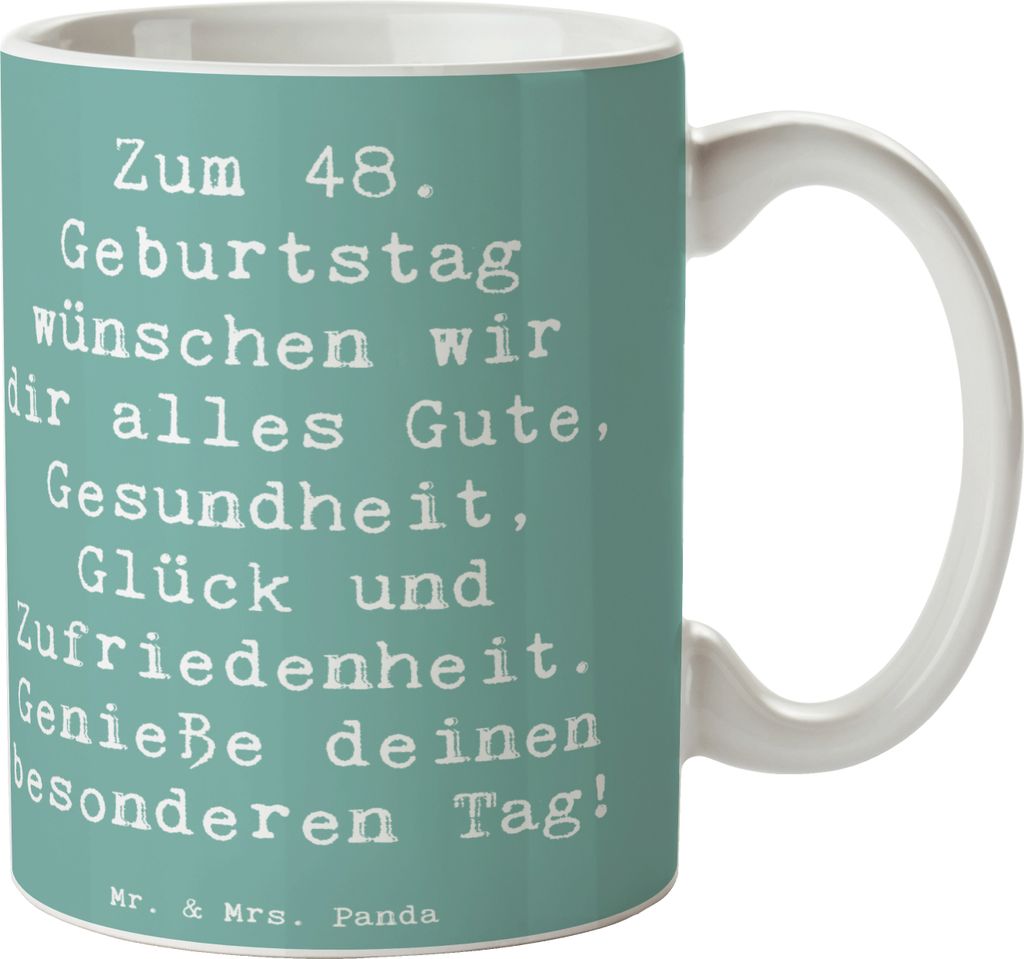 Mr. & Mrs. Panda Kaffeebecher Spruch 48. Geburtstag - Meeresbrise - Geschenk, personalisierte Geschenke, Zufriedenheit, Geburtstagsgeschenk für 48...
