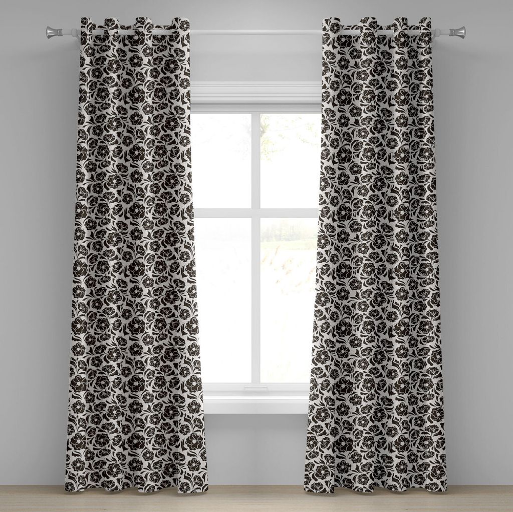 ABAKUHAUS Jahrgang Ösenvorhang, Muster mit nostalgischen abstrakten Blumen und Blättern Natur inspirierte Botanik, Dekorative 2-Panel-Fenstervorh...