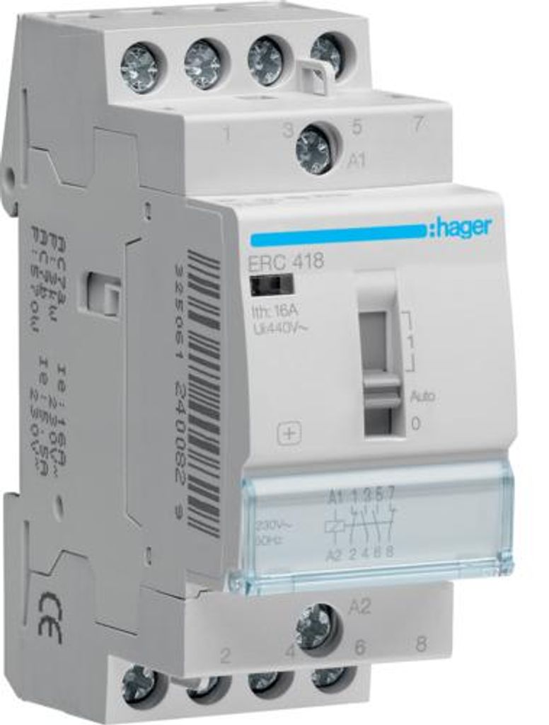 Hager Installationsrelais 16A ERC418 2Schließer u.2Öffner Produktbild 