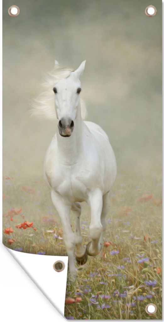 MuchoWow 30x60 cm Outdoor-Poster Gartendeko Sichtschutz Garten Poster für den Garten Pferd - Stoff - Blumen