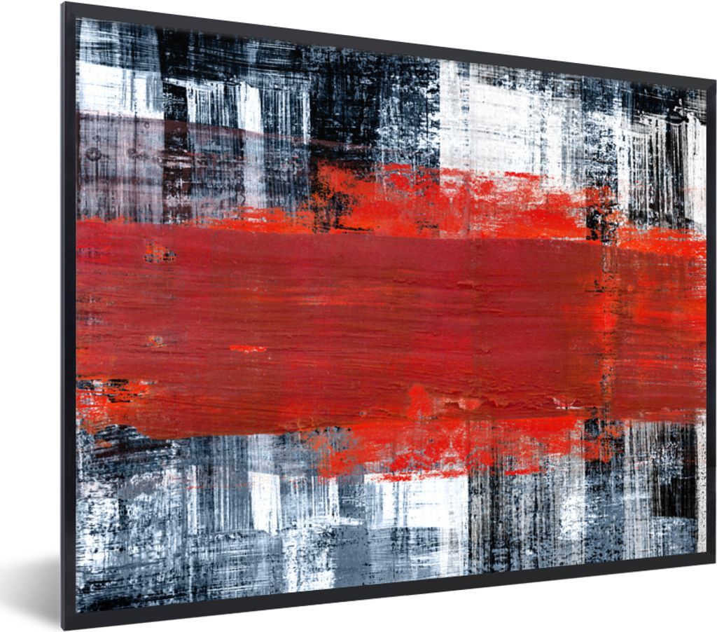 MuchoWow Gerahmtes Poster Gemälde - Abstrakt - Rot - Öl 40x30 cm - Poster mit Schwarzem Bilderrahmen Wandposter Rahmen Foto Bilder - Kunstposte...