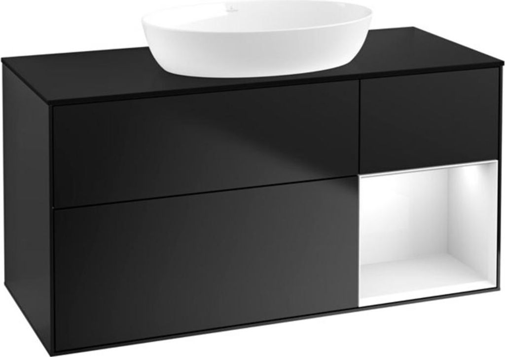 V&B Waschtischunterschrank Wandbeleuchtung Finion 120cm, Pl b m, Rg glo wh. Lac, bla m Lac
