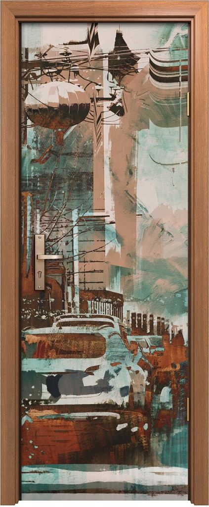 Türposter 70x200 cm Türaufkleber Türtapete Türfolie Klebefolie Stadt Straße Mann Abstrakte Malerei
