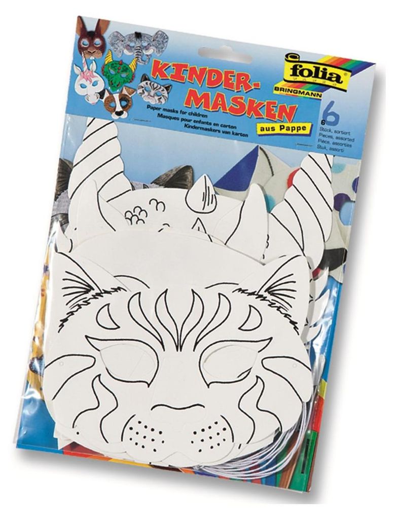 Folia Kindermaske 'Tiere' aus Pappe, mit Gummi, weiß (6 Produktbild 
