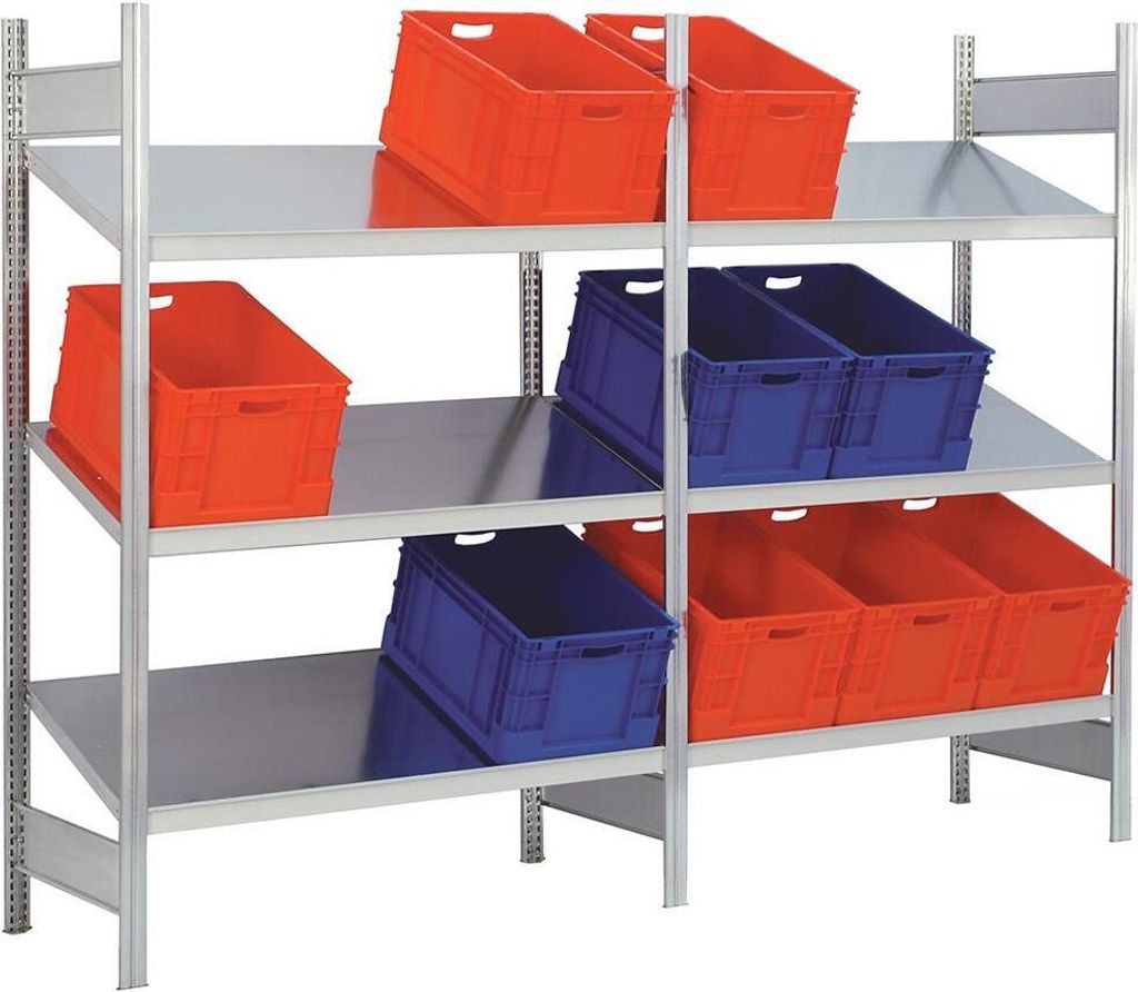 Schrägbodenregal FALKE Stecksystem | Grundregal | HxBxT 200x101x60cm | 3 Ebenen | Fachlast 150kg | Verzinkt