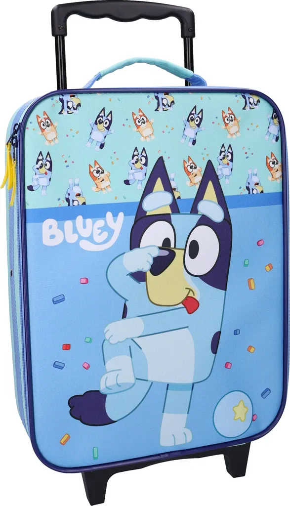 Valise trolley Bluey pour enfant - Bagage rigide à roulettes bleu