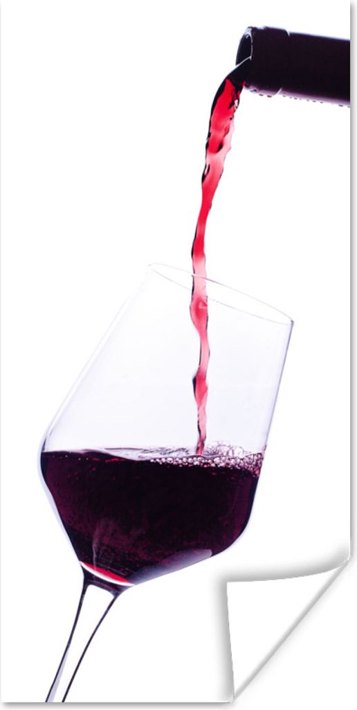 MuchoWow Poster Weinflasche, die Rotwein ins Glas gießt 20x40 cm - Plakat - Foto
