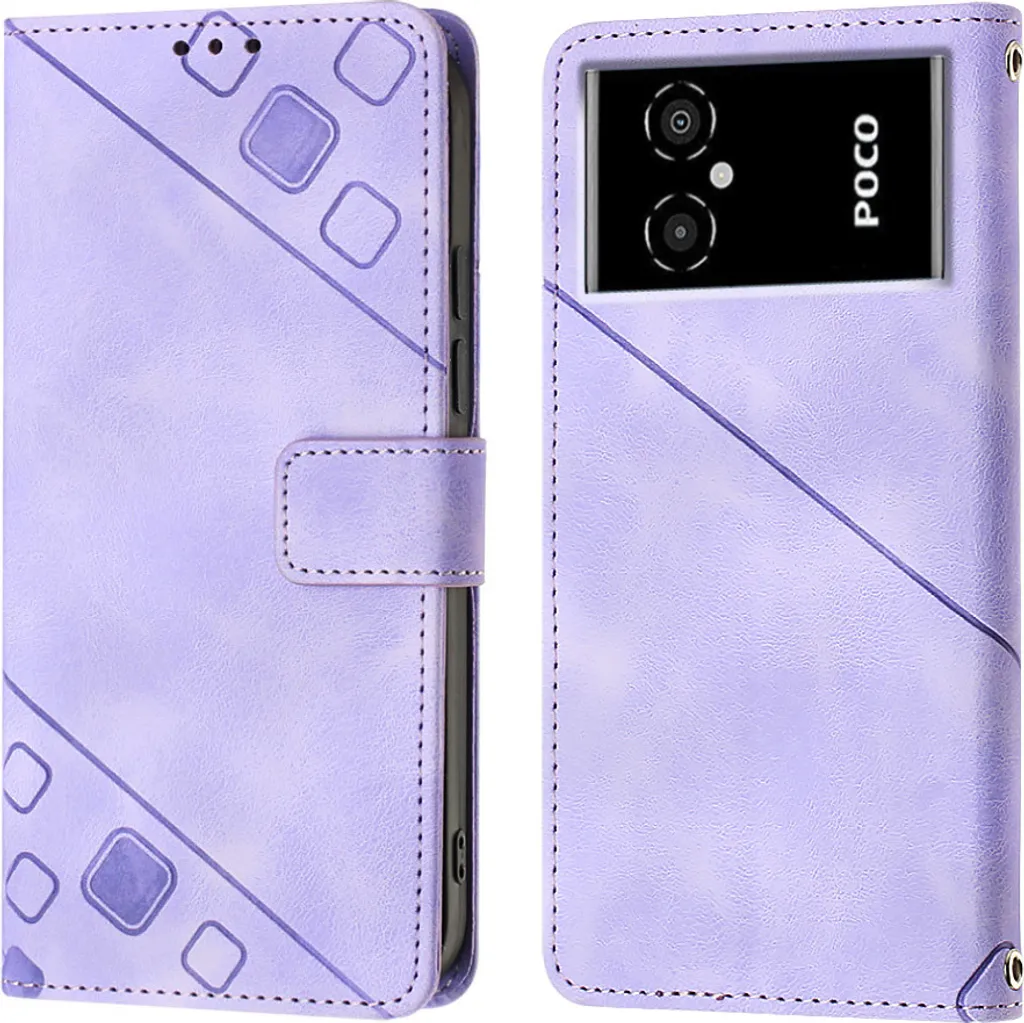 Custodia per Xiaomi Poco M4 5G M5 4G in rilievo Custodia portafoglio in pelle flip con funzione stand Viola