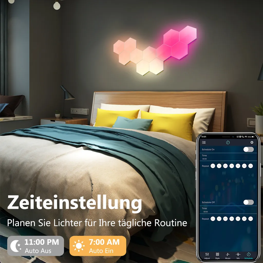 Applique Murale LED Hexagonale Bluetooth RGBIC - Éclairage Déco Tactile - 5