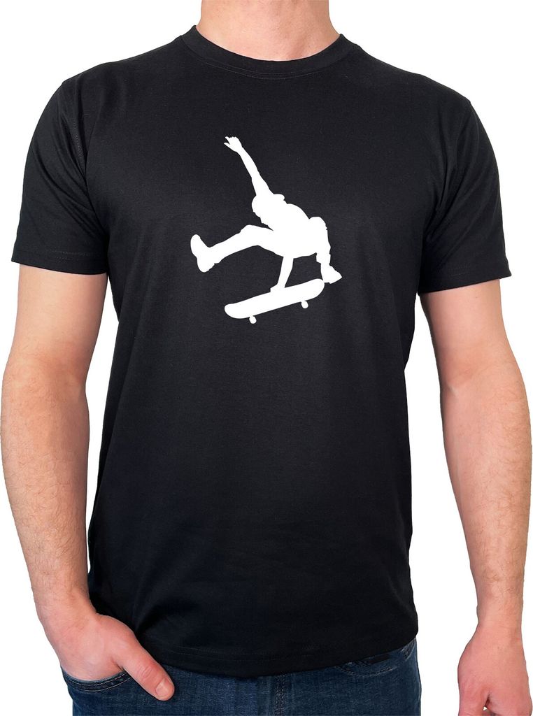 Huuraa Herren T-Shirt Skateboarden Silhouette XL Black Bio Baumwolle Fairtrade Herrenshirt Geschenkidee