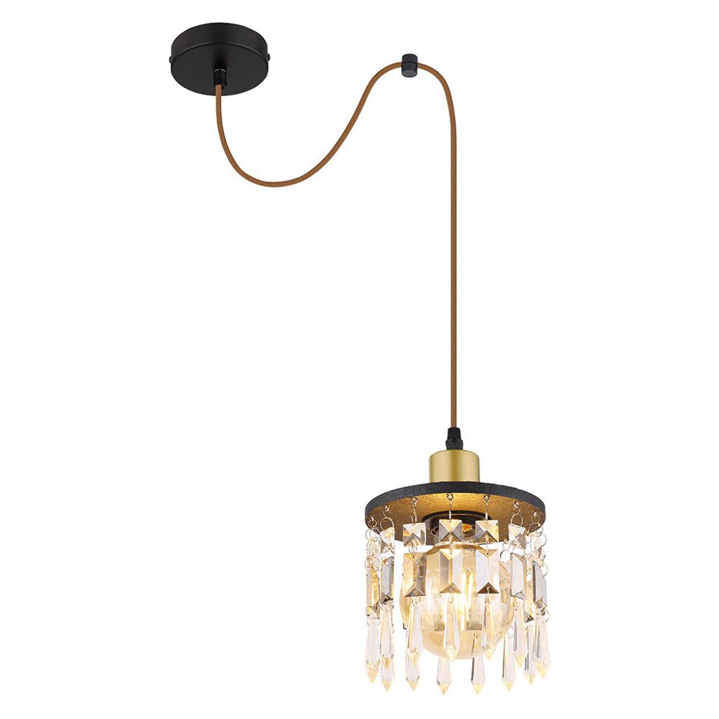 Hängeleuchte, Kristalle, Holz, höhenverstellbar, H 120 cm