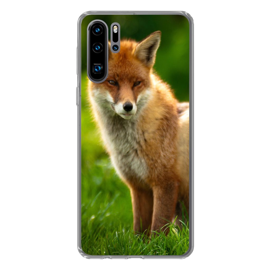MuchoWow Handyhülle Schutzhülle Hülle für Huawei P30 Pro Fuchs - Licht - Gras Silikon Softcase Handy Hülle - Schutzdeckel