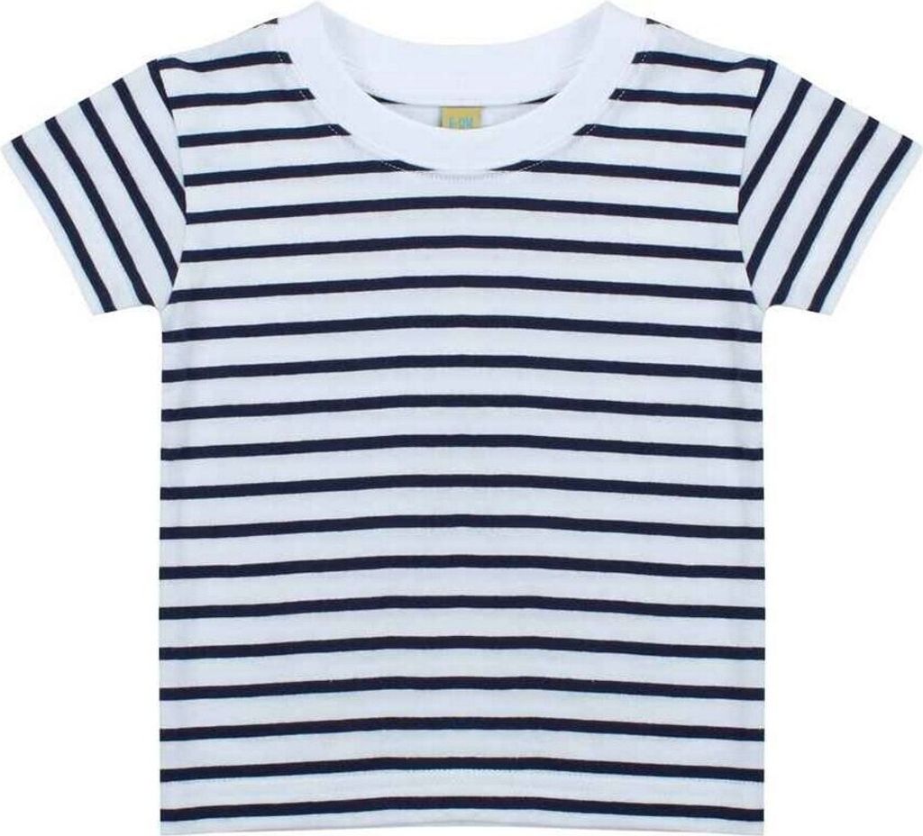 Larkwood - T-Shirt Rundhalsausschnitt für Kinder PC5955 (68) (Weiß/Marineblau)