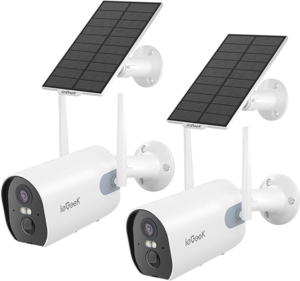 2stk 2K 3MP Überwachungskamera Aussen solar,Kabellos kamera akku mit farbige 15m Nachtsicht,PIR Bewegungsmelder,Sirene und Lichtalarm, Cloud...