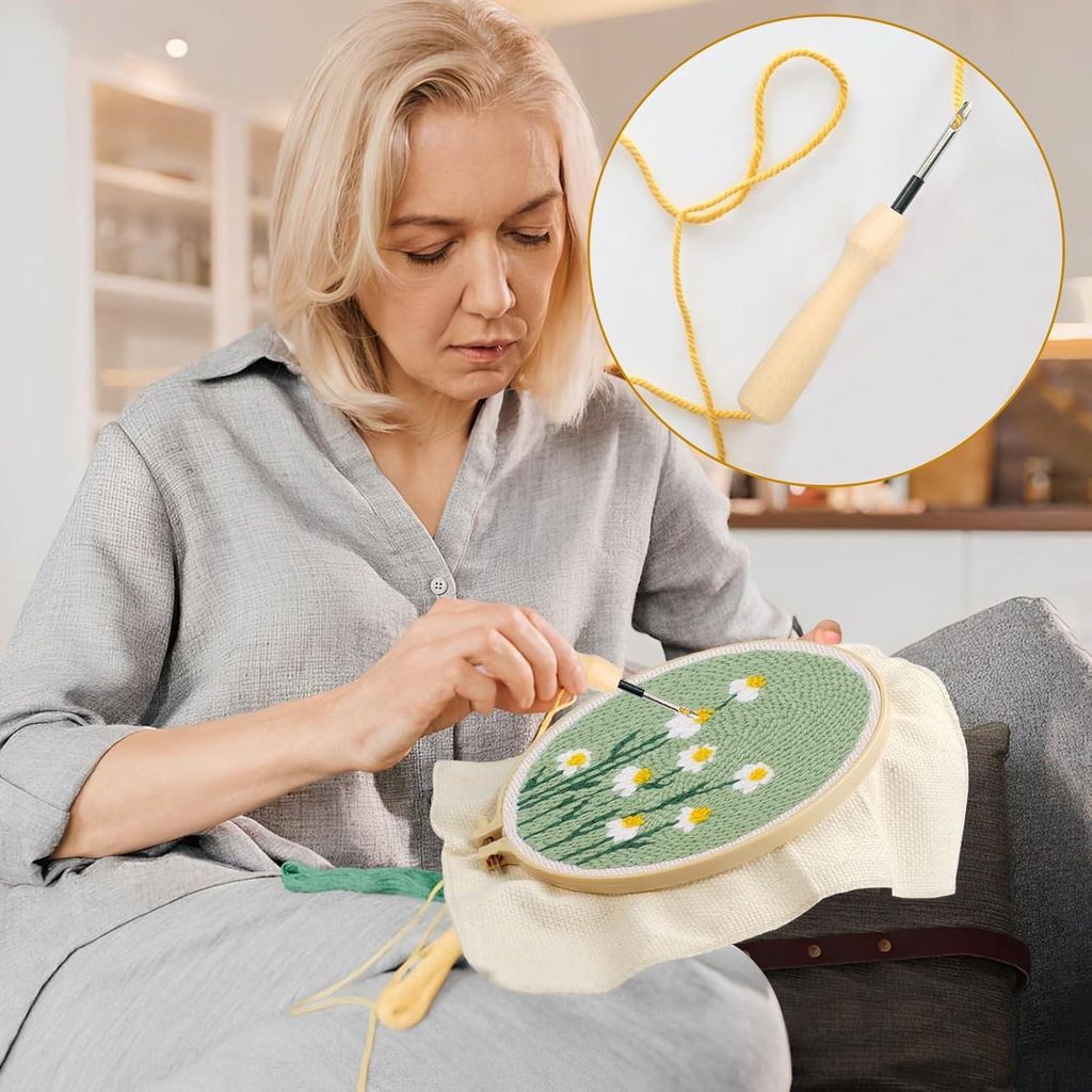Blumen Bordurset für Anfänger - Borduurnaalden Anfänger Sets Muster Bordurset für Erwachsene, Kreuzstich Paket mit Stickrahmen Anleitung und We...