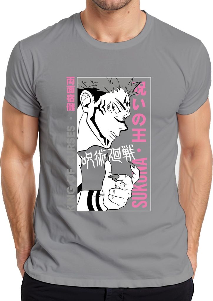 Jujutsu Kaisen SUKUNA King of Curses Anime Ästhetik Geschenk Herren T-Shirt, Grau, XXL