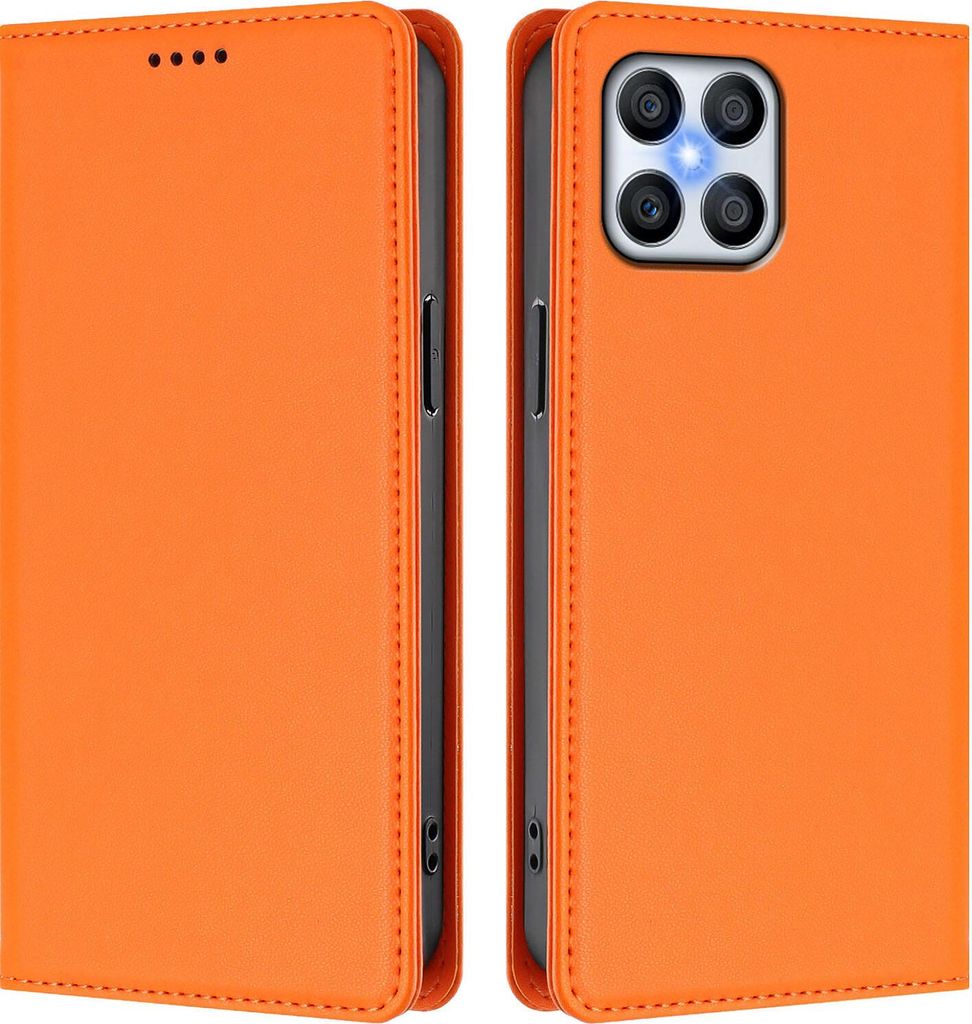 Handyhülle für Honor X8 4G, Kunstleder Klapphülle Stoßfeste Magnetische Hülle mit Ständer Orange