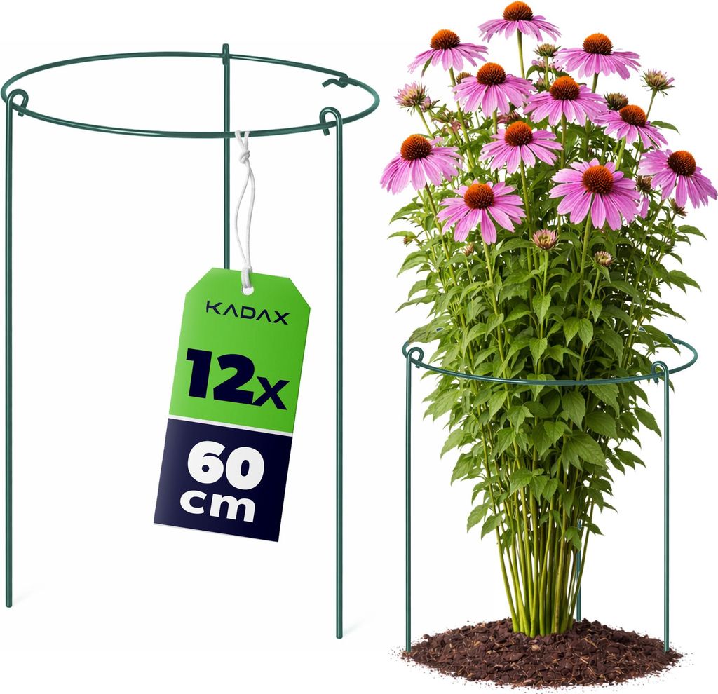 KADAX Blumenstütze 60 cm Höhe, 12 Stück, Pflanzstütze aus pulverbeschichtetem Stahl, Staudenhalter für Hortensien & Pfingstrosen, Hortensienha...