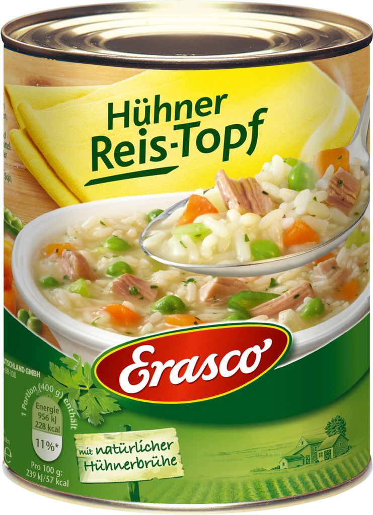 Erasco Hühner Reis Topf mit frischen Möhren und Kräutern Produktbild 