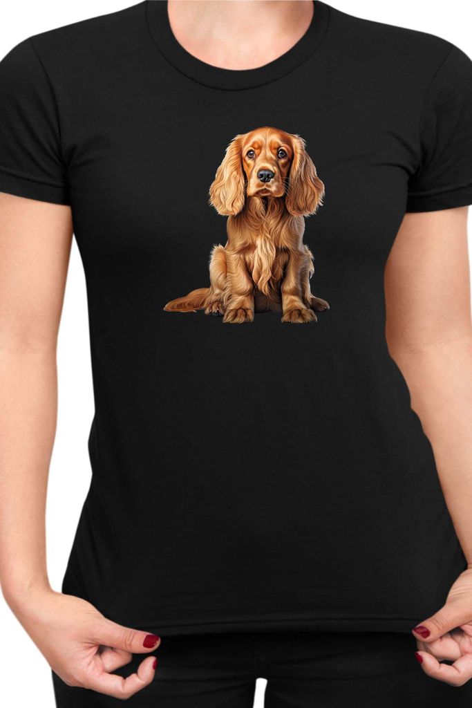 Damen T-Shirt Dogs Breeds Cocker Spaniel Dog Breed 006, Lady XS / Schwarz