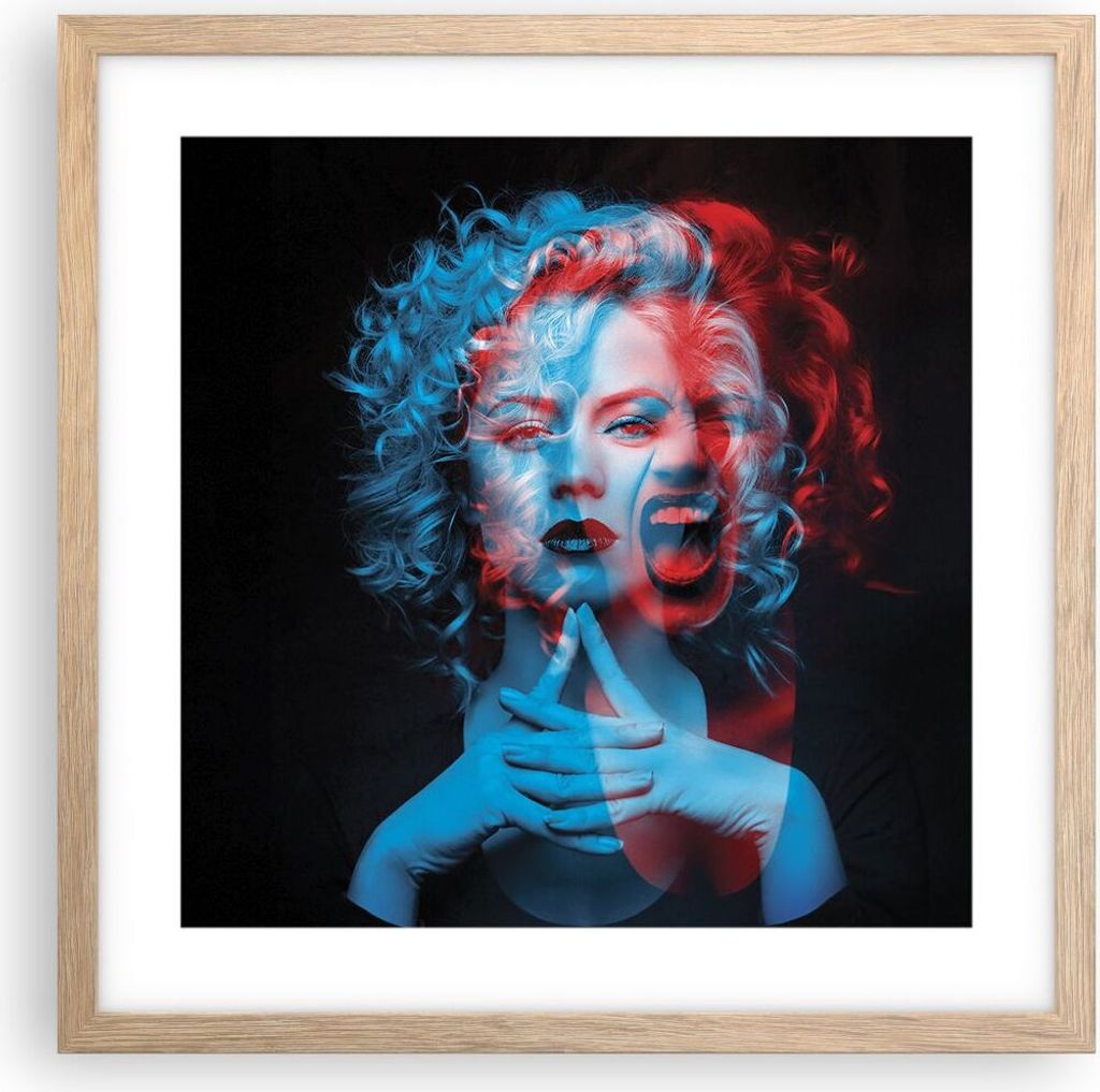 Gerahmtes Poster - Rahmen in heller Eiche - Schwarz Frau Emotionen - 40x40 cm - Wand Bild - Wanddeko - Wandbilder - Kunstposter - Wandposter - Bild...