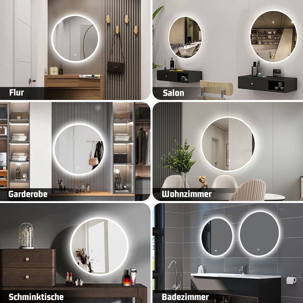 Badspiegel Rund 50cm mit LED Beleuchtung Touch Beschlagfrei Produktbild 4