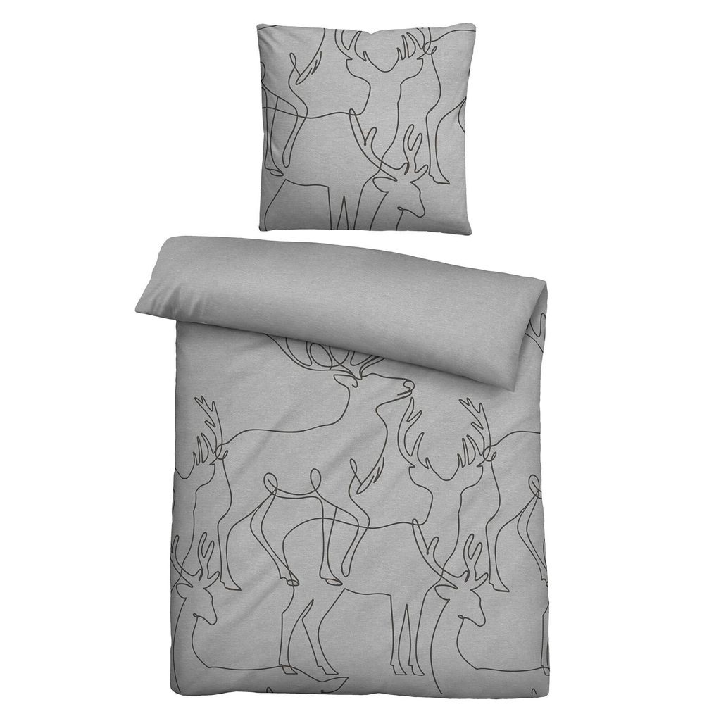 Biberna Melange Flanell Bettwäsche Hirsch sturmgrau 155x220 Produktbild 