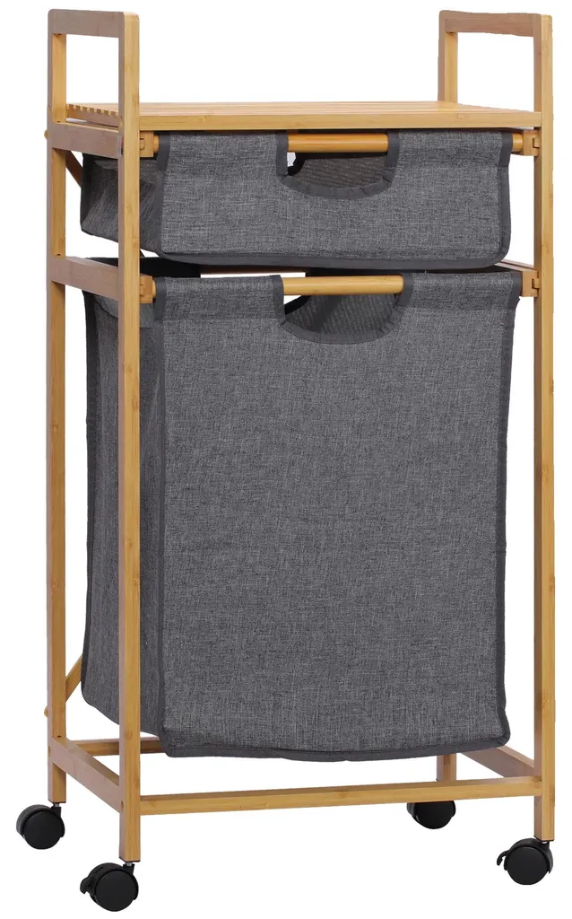 Panier à linge en bois naturel et gris 42x35x84 cm - Modèle Zen Lign