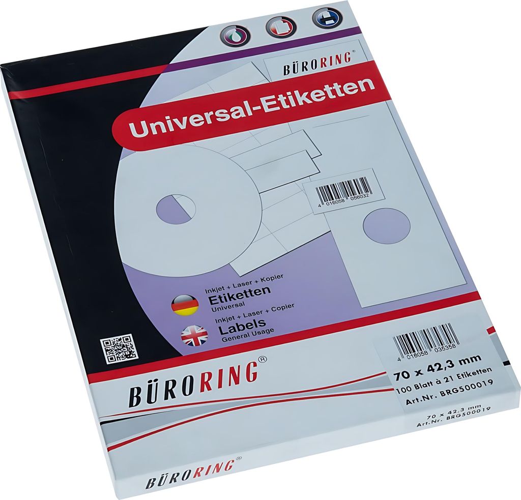 Büroring Etiketten A4/100 Blatt 70x42,3mm, 2100 Etiketten