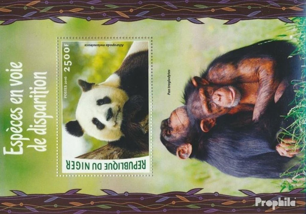 Briefmarken Niger 2016 Mi Block 536 (kompl. Ausg.) postfrisch Gefährdete Spezies