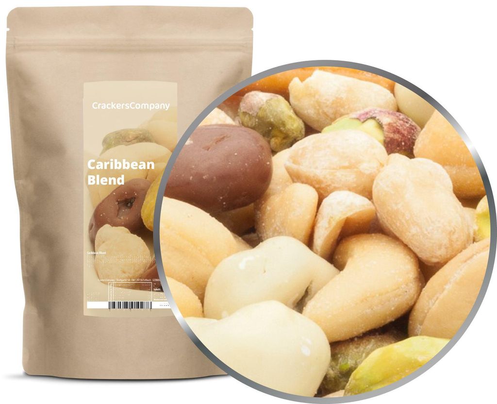 CrackersCompany Cashew-Pistazien-Rosinen-Nussmischung (Caribbean Blend), ZIP-Beutel 600 g