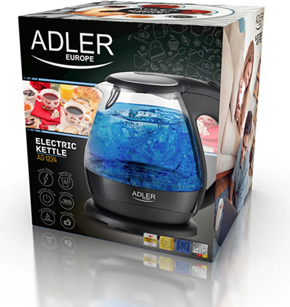 Bouilloire 2000W Adler AD 1224 Transparente avec Arrêt Automatique