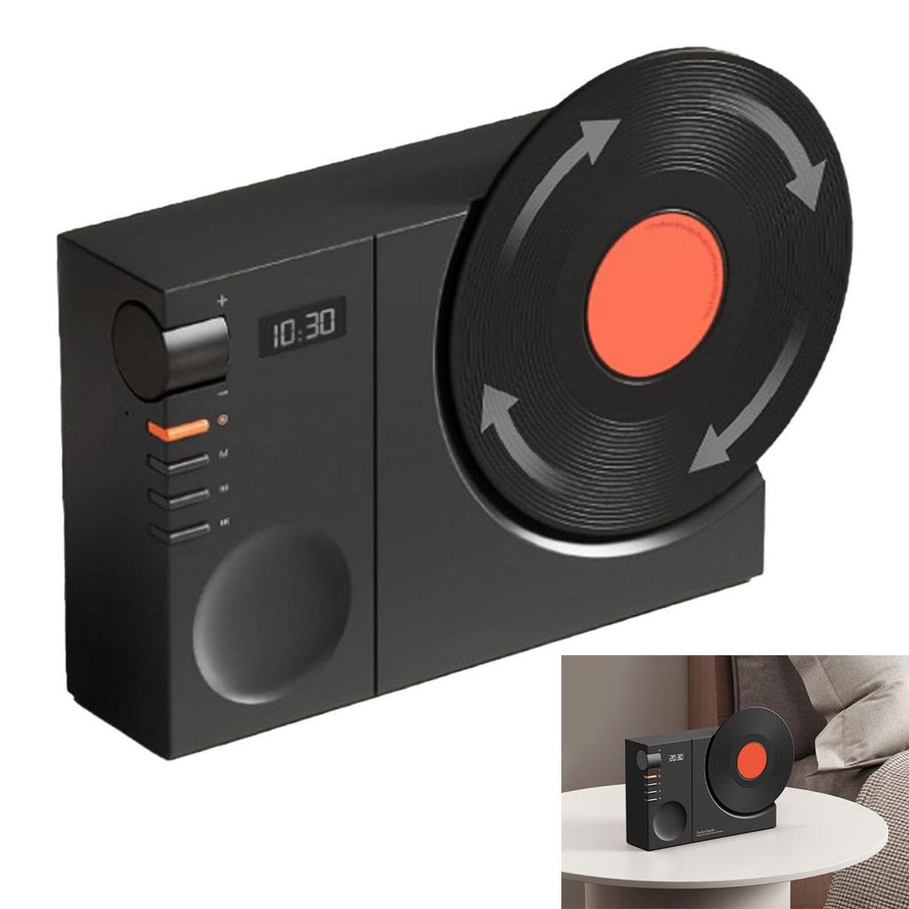 3-in-1 Musikcenter: Bluetooth-Lautsprecher + Plattenspieler + Uhr – Kabellos, für Zuhause & Büro