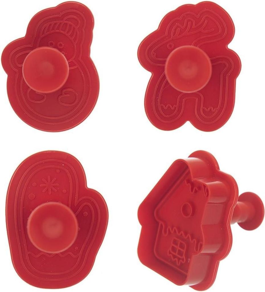 4er-Set Kuchenformen mit Weihnachtsmotiv und Stempelfunktion