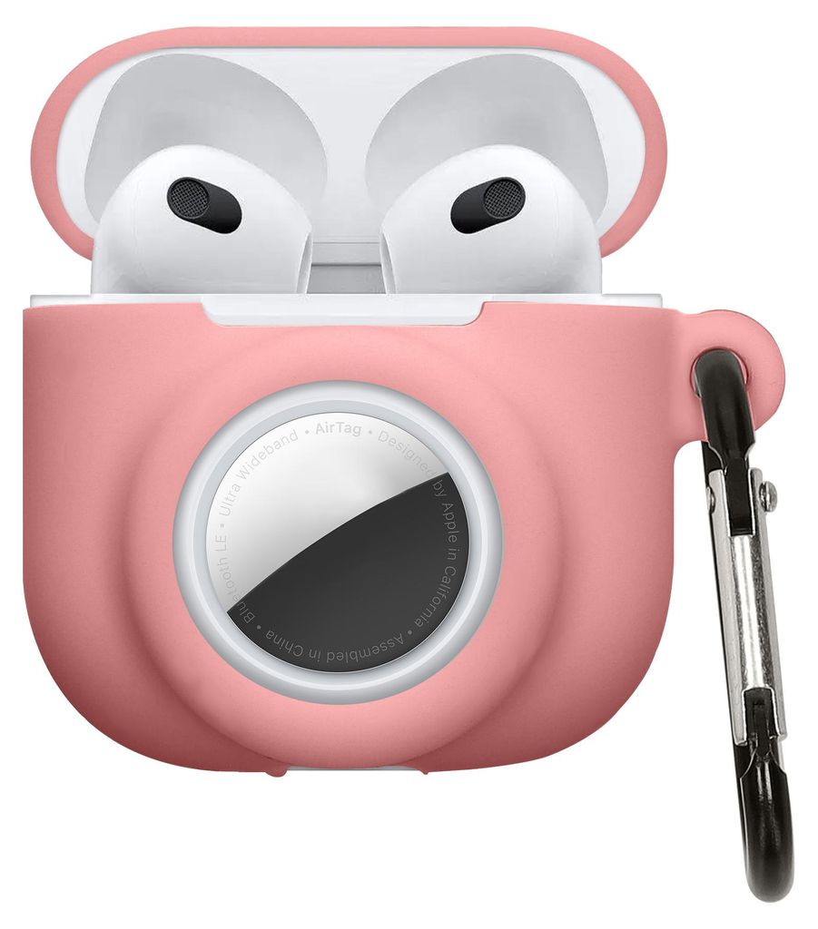 kwmobile 2-in1 Schutzhülle für Apple Airpods 4 Hülle - Kopfhörer Silicon Case kompatibel mit AirTag - stoßfestes Cover mit Karabiner - Altrosa