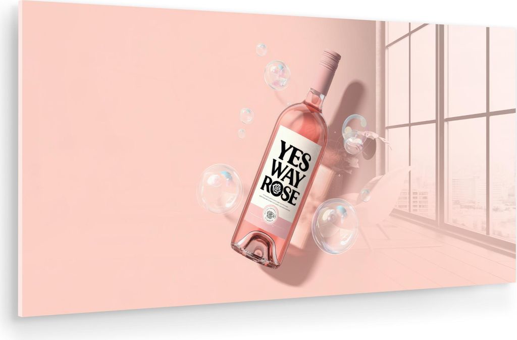 MuchoWow Glasbilder - Bilder auf Wandbild - Foto auf Glas Blasen - Rosé - Rosa 40x20 cm Wanddekoration aus Glas - Acrylglasbild - Acrylbilder - Mo...