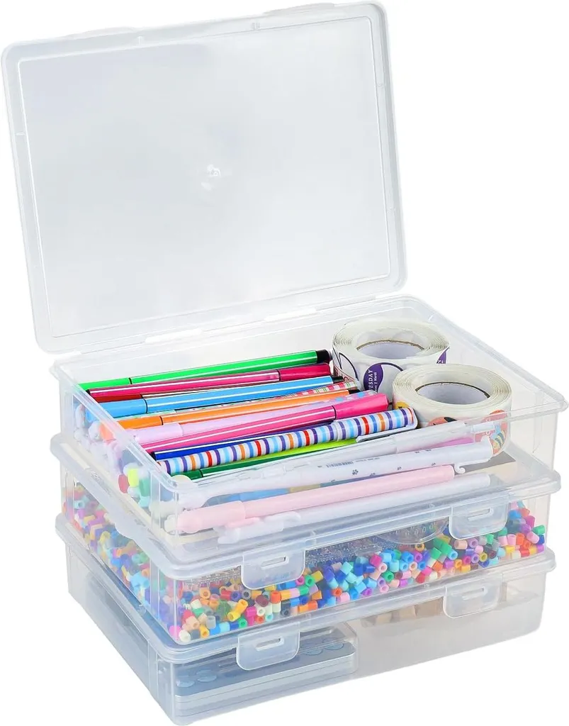 Boîte de Rangement pour Crayons Aquarelle et Pinceaux avec Couvercle x3