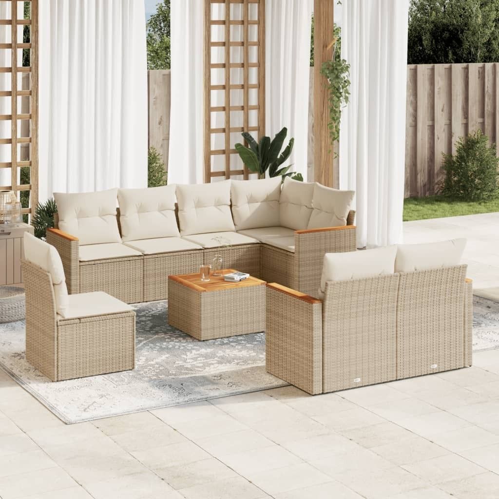 Maison Exclusive - 9-tlg. Garten-Sofagarnitur mit Kissen Beige Poly Rattan