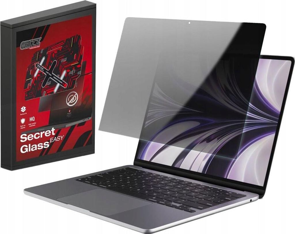 Hybrides Sichtschutzglas für MacBook Air 15,3" M4 2025, Grizz SecretGlass Easy mit Applikator, Matt