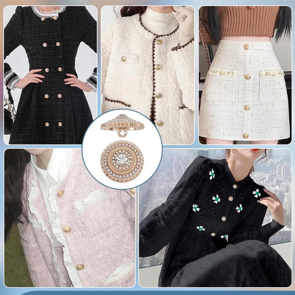 Boutons de Couture Strass pour Vêtements et Chapeaux - Alliage Doré 20mm