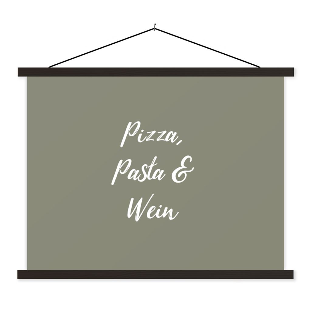 MuchoWow Textilposter Sprichwörter - Essen - Pizza, Pasta & Wein - Trinken - Zitate 40x30 cm mit schwarzem Rahmen - Dekorationen