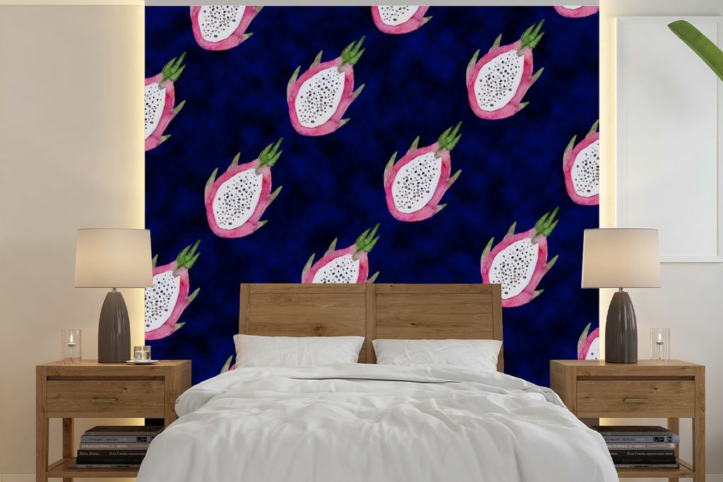 MuchoWow Fototapete für Wohnzimmer oder Schlafzimmer Wandtapete Vinyl Motivtapete Drachenfrucht - Obst - Tropisch - 280x280 cm - Hintergrundbild