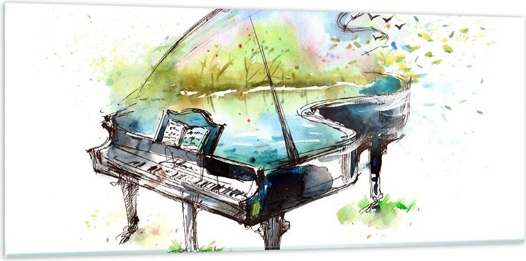 Bilder auf glas - Klavier Natur Musik Eleganz - 120x50cm - Glasbilder - Wandbilder - Kunstdruck - zum Aufhängen bereit - Wanddekoration aus Glas -...