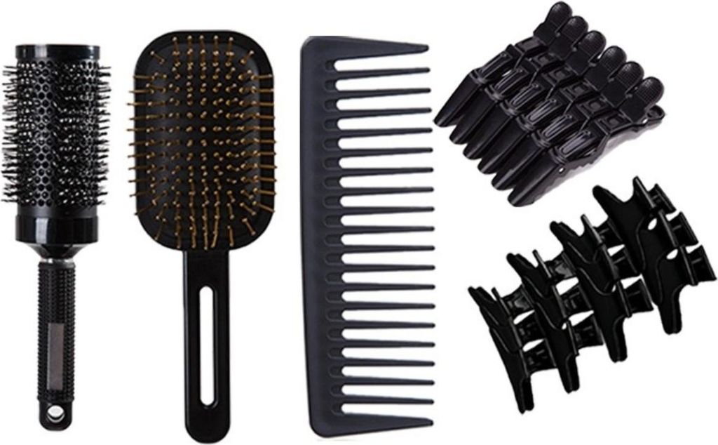 INF Schwarzes Haarbürsten Set: 3D Luftkissen, Entwirren, Styling mit Clips
