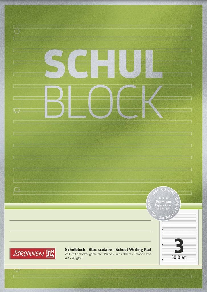 BRUNNEN Schulblock A4 Lineatur 3, 3. Klasse, 50 Blatt, Produktbild 
