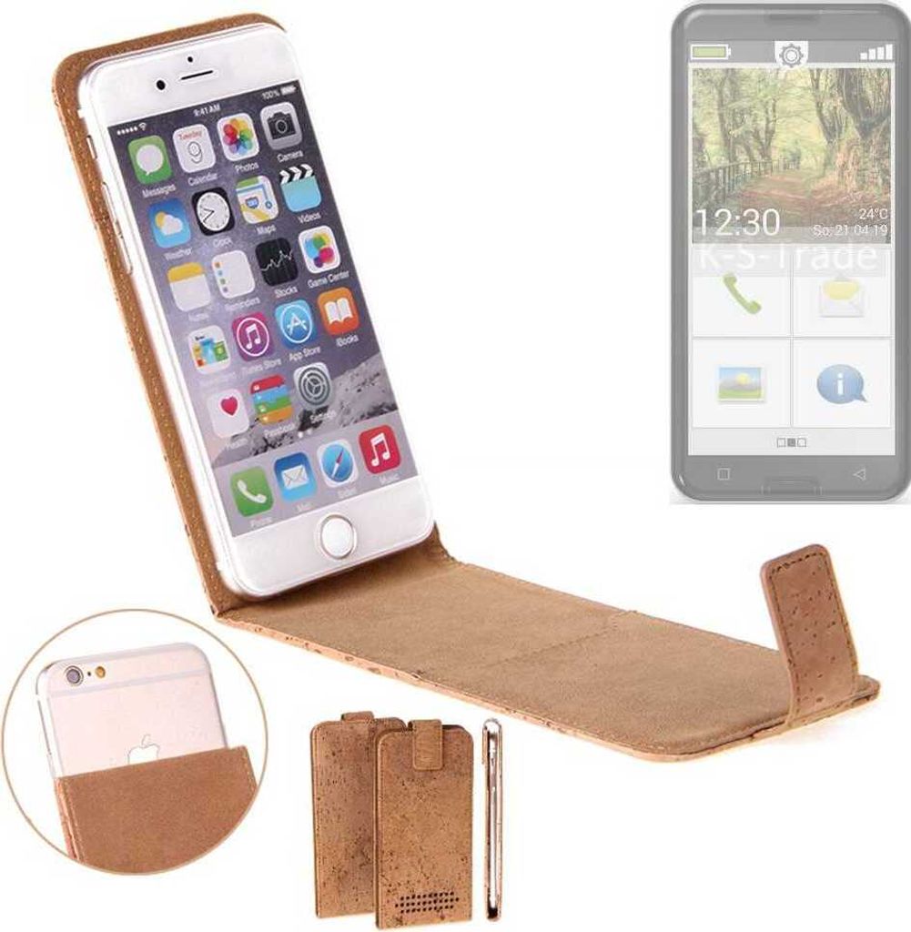 K-S-Trade Handyhülle kompatibel mit Emporia Smart.3 Kork Hülle Flipstyle Case Schutzhülle Kork Case Hülle Flip cover Klapphülle Klapp, braun 1x