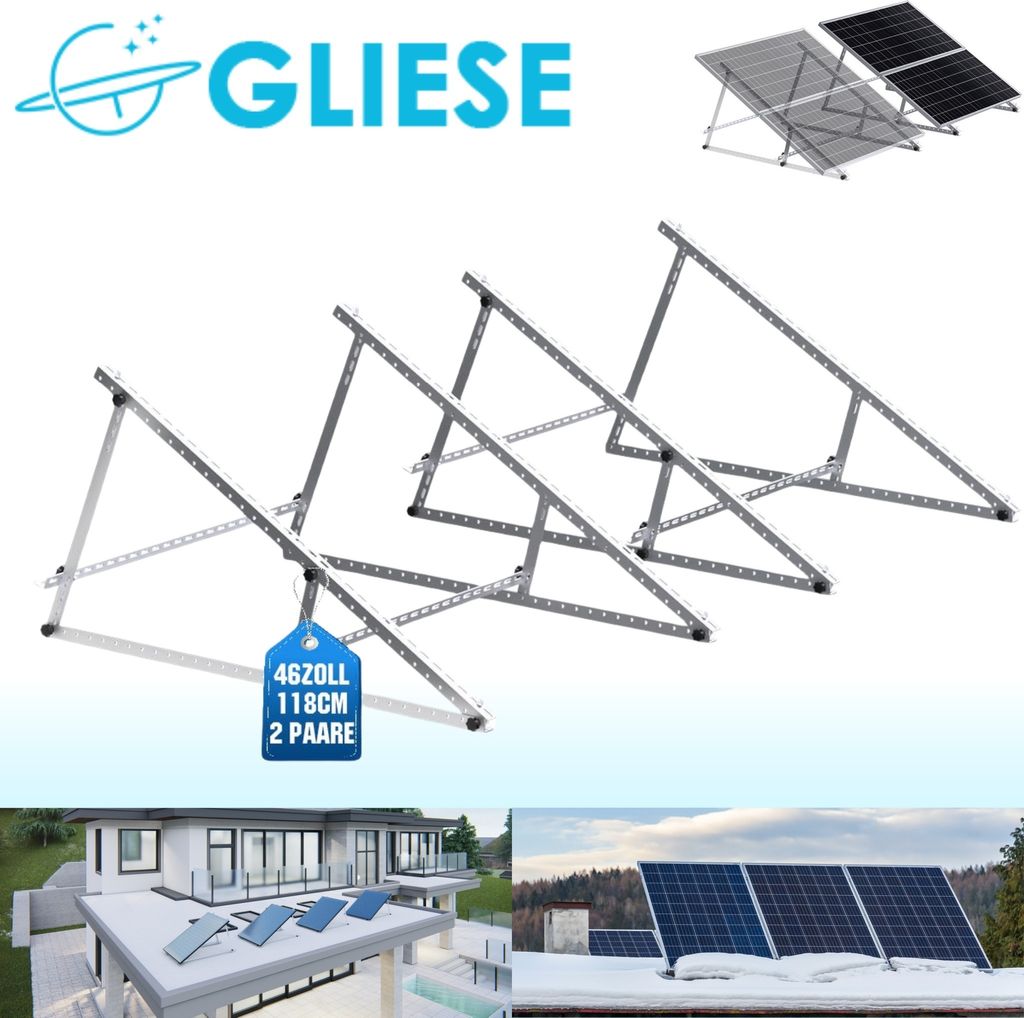 Solarpanel Halterung 1180MM Verstärkte 2 Stück 46" Halterung für 2 Solarmodul solarpanel flachdach Balkonkraftwerk zur Wohnmobil- Dach- Befestigung