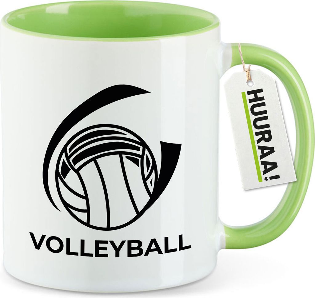 Huuraa Kaffeetasse Volleyball Schriftzug 330ml Grün Keramik Kaffeebecher Geschenkidee